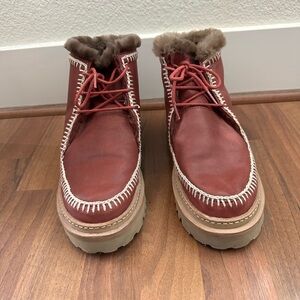 Laidback London Red Leather Moccasins with Fur Lining